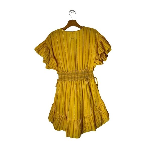 Saylor Dress Womens Small Yellow Cotton Flutter Sleeve V Neck Adrianne Mini - Picture 3 of 12